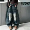 Roupas Infantis Meninas Outono Retro Costura Contrastante Jeans com Tinta Spray Crianças Maiores 2026 Primavera Outono Jeans Estiloso de Perna Curva Atacado Transfronteiriço