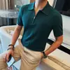 Nova Camisa Polo Retro Britânica Masculina 2026, Camisa Polo Ribatada Tendência de Luxo Leve