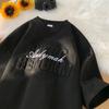 Camiseta Masculina de Camurça Pesada Manga Curta Verão Fina Estilo Americano Moda Retro Marca Moda Tendência Versátil Gola Redonda Top