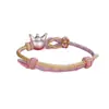 Pulsera trenzada ajustable de dos tonos púrpura y amarillo de Kuromi, de plata S999, genuina y linda, brazalete tejido