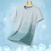Camiseta de manga corta de seda helada de color degradado, productos de Fujian, camiseta fina y transpirable de verano para hombre, top deportivo transpirable con sensación de frescura