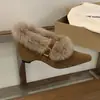 Sapatos Mary Jane de Camurça com Bico Fino para Aumentar a Altura para Mulheres, Temporada Outono e Inverno 2026, Sapatos Quentes Peludos com Forro de Lã, Sapatos de Algodão