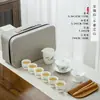 Porcelana Branca Portátil Tampa de Viagem Tigela Conjunto de Chá Kung Fu Conjunto de Ensino de Arte do Chá com Bandeja de Chá Porcelana de Jade Presente de Atividade logo