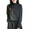 Suéter de punto de cuello medio para otoño e invierno para mujer, cárdigan de color liso, suéter abrigo holgado de manga larga, elegante y moderno