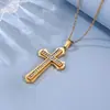 Colgante de Cruz de Acero Inoxidable Dorado con Incrustaciones de Diamantes Transfronterizo Europeo y Americano Collar de Acero de Titanio para Hombre Joyería de Moda Hip-hop Colgante para Hombre