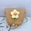 Bolsa de Concha Hecha a Mano con Flores de Dibujos Animados Transfronteriza, Bolsa Tejida de Girasol para Niños, Bolso de Paja Casual para Hombro de Viaje