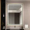 Espelho de banheiro de luxo para hotel, moldura de liga de alumínio, formato quadrado, luz LED inteligente, espelho iluminado, montado na parede, antiembaçante