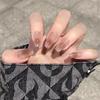 [Otoño] Uñas Portátiles, Rubor Mocha Cacao, Líneas de Brillo Plateado Pintadas a Mano, Estilo Fresco, Uñas Removibles