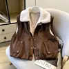 Chaleco de Gamuza con Solapa Estilo Coreano para Mujer 2026 Otoño/Invierno Nuevo Versátil Adelgazante con Forro de Terciopelo Espeso Casual Reductor de Edad