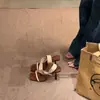 Versão em Pele de Ovelha~Sapatos de Salto Alto Deslumbrantes de Uso Duplo Estilo Francês para Mulheres, Sandálias Abertas de Bico Quadrado para o Verão, Chinelos Elegantes Retrô que Aumentam a Altura