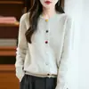 Chaqueta cárdigan de punto grueso con cuello redondo, ajuste holgado, hilo de punto de lunares de colores, 100% lana pura, novedad otoño e invierno 2026 para mujer