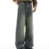 Calça jeans vintage lavada, calça larga estilo street style americano masculina, nova coleção de outono, calça comprida, calça reta da moda estilo chinês para jovens