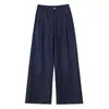Traje Azul Denim Pantalones de Pierna Ancha para Mujer Otoño Nuevo Imitación de Mezclilla Sueltos Caídos de Cintura Alta Rectos Ajustados Pantalones Casuales