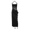 Estilo Sexy Transfronteiriço Europeu e Americano Vestido com Recortes em Tela Ajustado Sem Costas Cor Sólida Sem Cintura Decote Halter Elegante Saia Longa Roupa Feminina