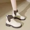 Botines calcetín de moda para mujer, nueva colección otoño/invierno 2026, estilo británico, botines con cremallera trasera, botas ajustadas, botas estilo Martin de cuero suave