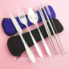 Conjunto de Talheres de Aço Inoxidável Faca Garfo Colher Hashi Palito Canudo Estudante Outdoor Presente de Feriado Conjunto de Colher e Hashi