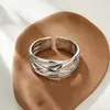 Anillo de Plata de Ley S925 con Línea de Ola Hueca para Mujer, Estilo de Lujo Ligero de Gama Alta, Anillo Simple de Moda Europea y Americana al por Mayor