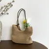 Bolsa de tricô, bolsa de palha, bolsa de praia de grande capacidade, estilo coreano descontraído para férias na praia, novo estilo 2026, transfronteiriça