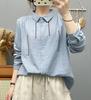 Outono 2025 Roupas Estilo Literário Bordado de Linha Pontilhada Fio de Camada Dupla Cardigã Solto Feminino Camisa de Manga Longa Atacado