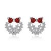 Corea del Sur incrustado circonio rojo granate lazo aretes de botón para mujer aretes de mujer de moda elegantes simples aretes de tesoro coloridos