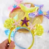 Diadema de Sirena con Concha de Lentejuelas Diadema de Princesa Sirena Linda de Dibujos Animados para Niños Serie Estilo Océano Hebilla de Pelo