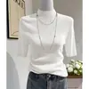 Tejido de hilo de núcleo Gris de alta calidad Suéter de punto de cuello semi-alto de manga media Otoño adelgazante elegante de cinco puntas
