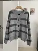 Suéter Cárdigan de Punto Rayado en Contraste Suave y Acogedor KEKEZOON para Mujer, Tendencia de Punto de Manga Larga con Cuello Redondo Simple Otoño e Invierno 8942