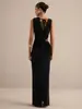 Vestido de Noite de Alto Padrão Personalizado Vestido Longo Decote em V Profundo Design Drapeado Elegante Recorte Lateral Bodycon Justo Vestido de Festa
