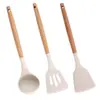 Arroz Silicone Branco Utensílios de Cozinha Cozinha Antiaderente Panela Ferramentas de Cozinha Espátula de Mexer Espátula de Fritar Anti-escaldante Cabo de Madeira Espátula de Silicone Concha de Sopa
