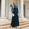 Vestido Largo de Estilo Dama Elegante Europeo y Americano Otoño e Invierno 2025 Terciopelo Dorado Color Puro Vestido de Alta Gama