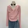 Suéter de punto para mujer de manga larga con cuello caído, otoño/invierno 2026, suave y puro, plisado, adelgazante, jersey, estilo corto, cuello en V, versátil