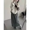 26 Otoño/Invierno Nuevo 100% Lana Pura Mujer Media Cremallera Cuello Camisero Tejer Suéter Holgado Abrigo