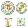 Mm174 Globo de Oso de Dibujos Animados Tema de Fiesta de Cumpleaños de Bebé Vajilla Set de 4 Piezas para 8 Personas Plato de Papel Vaso de Papel de Seda