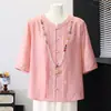 2026 Moda de Verano Nueva Estilo Chino Moderno Corte Ajustado Holgado Rejuvenecedor Tallas Grandes Elegantes Versátiles Blusas para Mujeres de Mediana Edad y Mayores