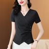 Nova Moda Feminina de Verão Camiseta Irregular de Manga Curta, Roupa Íntima de Corte Justo, Camiseta Base que Cobre a Barriga, Top Estiloso para Mulheres