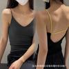 Chaleco de cuello en V con tirantes y almohadilla para el pecho, color sólido, calado, moderno, para mujer
