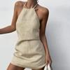 Ropa de mujer transfronteriza de Europa y Estados Unidos 2024 verano nuevo vestido de algodón y lino sin espalda sexy chica hot cuello halter encaje falda línea A