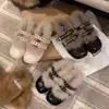 Zapatos Mary Jane Peludos con Lazo Retro para Mujer 2025 Otoño e Invierno Nuevo Estilo Hebilla Cálidos de Tacón Alto Zapatos de Ballet