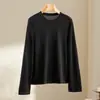 Suéter de lana hilada en oro ultra fina de 80 hilos, cuello redondo, mangas largas, alta calidad, versátil, tejido de punto ajustado como capa base para mujer, colección de otoño