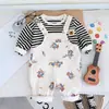 Macacão Listrado de Urso com Manga Longa para Meninos de Primavera, Conjunto de Duas Peças Lindo para Crianças, Moda Bebê Fabricante Atacado