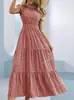 Vestido Longo Transfronteiriço Europeu e Americano Feminino 2026 Amazon Mais Vendido Decote V Cintura Alta Estampado Camadas Manga Curta Floral