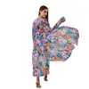 2026 Nuevo Cubre-traje de Playa con Estampado para Protección Solar para Mujer, Bata de Playa Holgada de Manga Larga, Túnica Musulmana Transpirable de Secado Rápido para Mujer