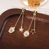 Pendientes de Borlas Largas con Gemas Estilo Japonés y Coreano ins Pendientes Retro de Lujo Ligero de Estrella de Cinco Puntas Pendientes Elegantes de Nicho para Celebridades de Internet
