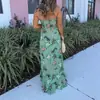 Vestido Largo Estampado Sin Tirantes Estilo Europeo y Americano de Verano con Sexy Abertura Alta, Dobladillo Irregular con Volantes, Vestido para Mujer de Comercio Exterior