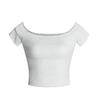 Top de Tubo Básico Sencillo Sexy con Aspecto Adelgazante Antiarrugas de 11Kn de Manga Corta con Hombro Derecho Descubierto Camiseta de Un Hombro para Mujer