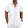 2024 Explosões transfronteiriças Amazon AliExpress Novo Algodão e Linho Masculino Listrado Jacquard Casual Solto Camisa de Manga Curta