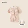 Pijama Bangxuan para Niños, Grueso de Invierno Cálido Rosa Top y Pantalones Rectos, Conjunto de Dos Piezas para Niñas