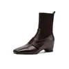Otoño 2026 Nuevo Estilo Tacón de Cuña de 5 cm Estilo Británico Botas de Media Caña Elásticas Ajustadas para Mujer Marrón Retro Punta Cuadrada