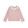 Camiseta básica Wulibu Yi para meninas com gola de renda, camiseta macia e respirável de manga longa, roupa de outono simples e moderna para meninas