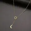 Colar Pingente de Sol e Lua Mais Vendido da Amazon, Estilo Europeu e Americano, Corrente Longa Simples de Uma Peça para Suéter, Corrente de Clavícula para Homens e Mulheres